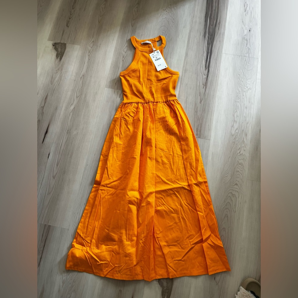 ZARA Orange Maxi Dress with tags Size Small